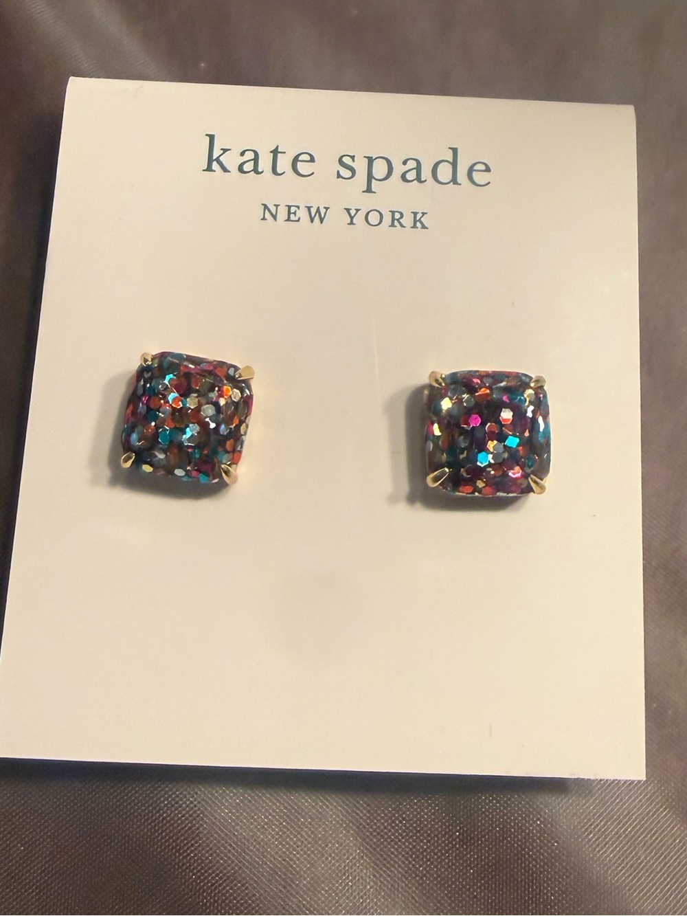 NWT Kate Spade Small Square Stud Earrings Gold-Tone Multi-Color Confetti - Picture 2 of 6